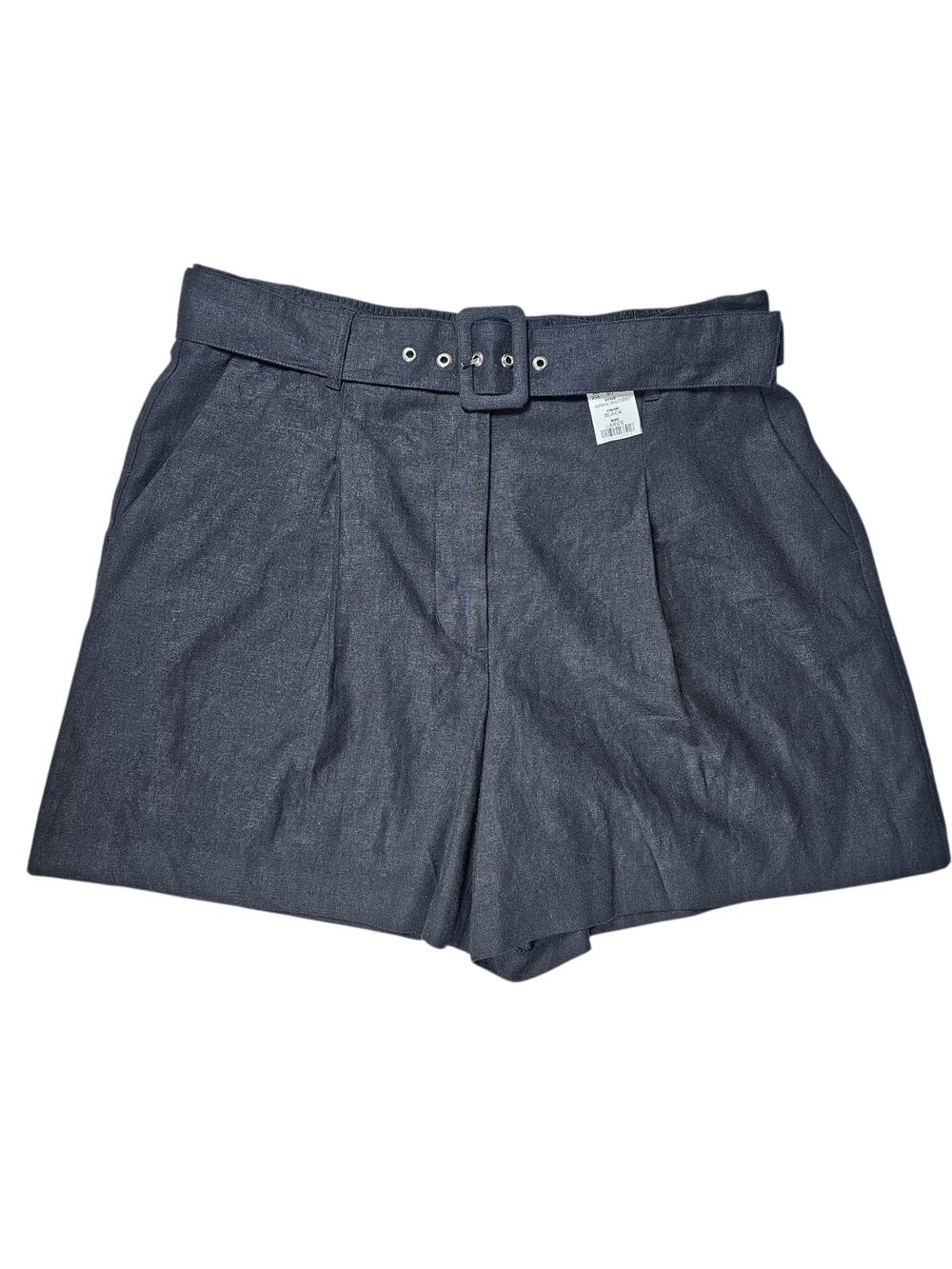 Nine West High-Rise Clean Front Belted Linen Blend Black Shorts Women's L